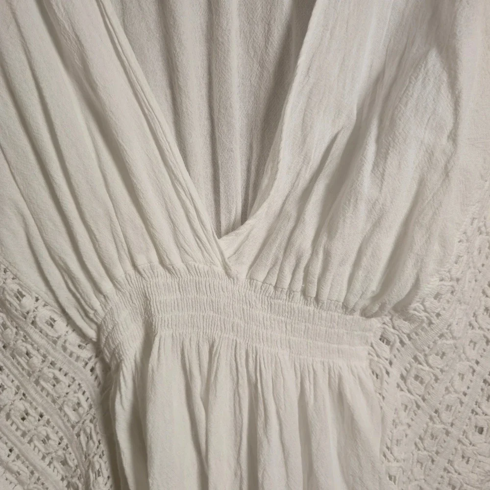 Seaspicea Resort Wear White Cotton Butterfly Crochet Trim Cover‎ Up Dress Medium